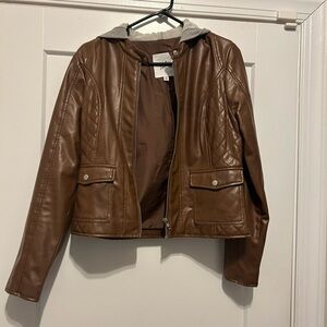Faux Leather Jacket with hood